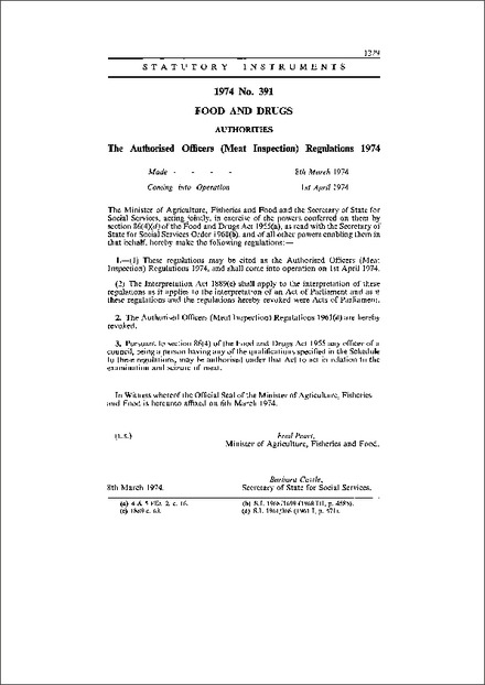The Authorised Officers (Meat Inspection) Regulations 1974