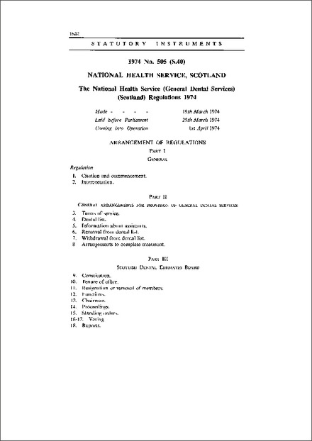 The National Health Service (General Dental Services) (Scotland) Regulations 1974