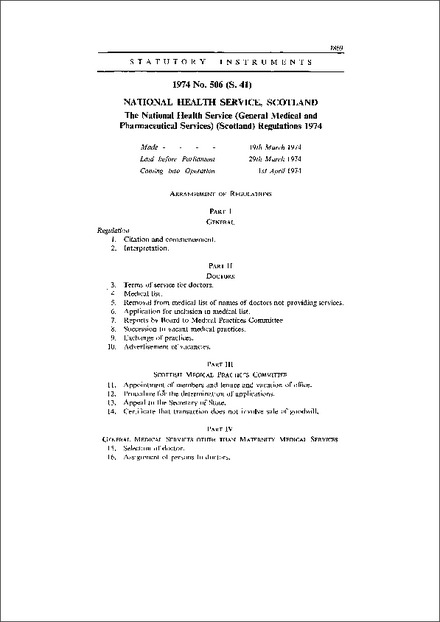 The National Health Service (General Medical and Pharmaceutical Services) (Scotland) Regulations 1974