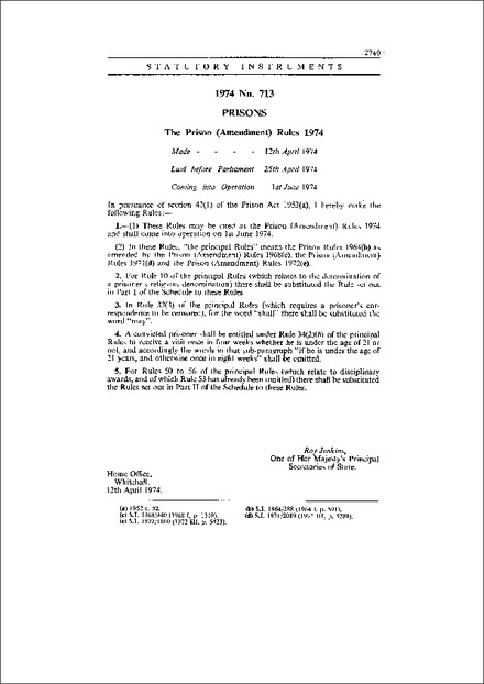 The Prison (Amendment) Rules 1974