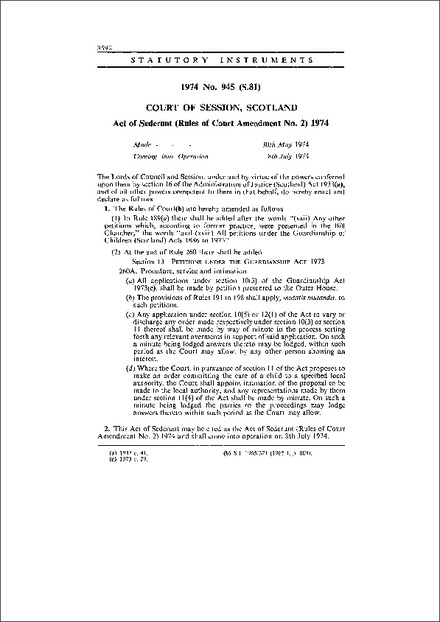 Act of Sederunt (Rules of Court Amendment No. 2) 1974