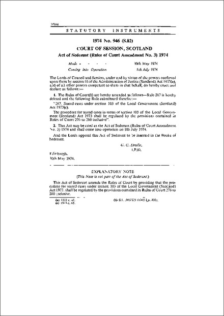 Act of Sederunt (Rules of Court Amendment No. 3) 1974
