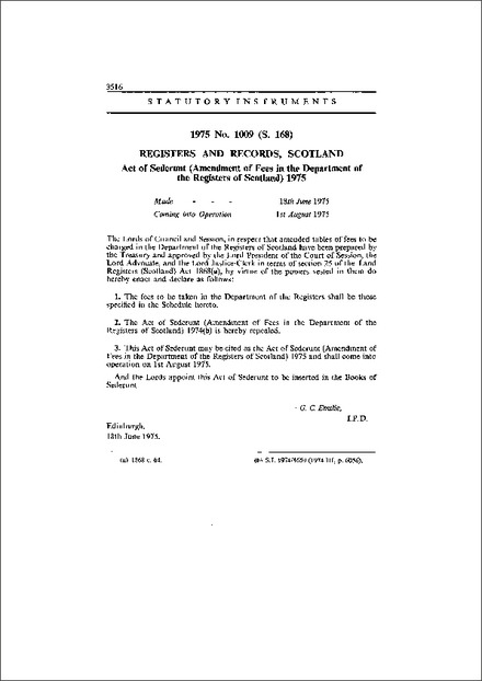 Act of Sederunt (Amendment of Fees in the Department of the Registers of Scotland) 1975