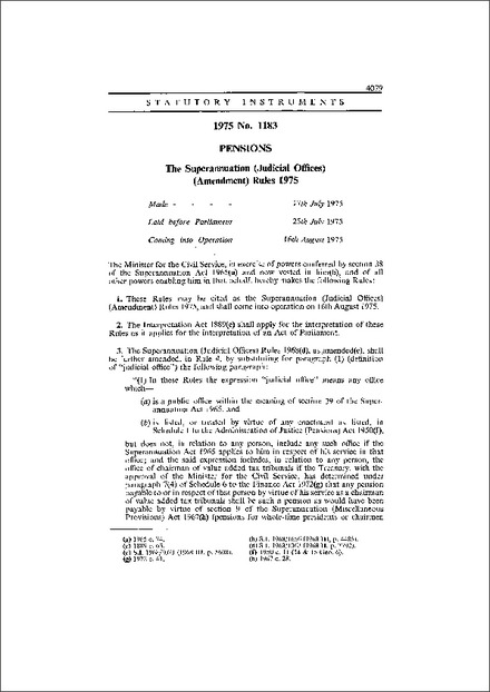 The Superannuation (Judicial Offices) (Amendment) Rules 1975