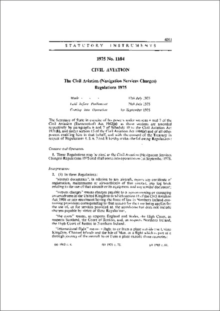 The Civil Aviation (Navigation Services Charges) Regulations 1975