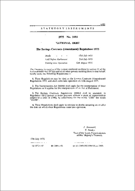 The Savings Contracts (Amendment) Regulations 1975