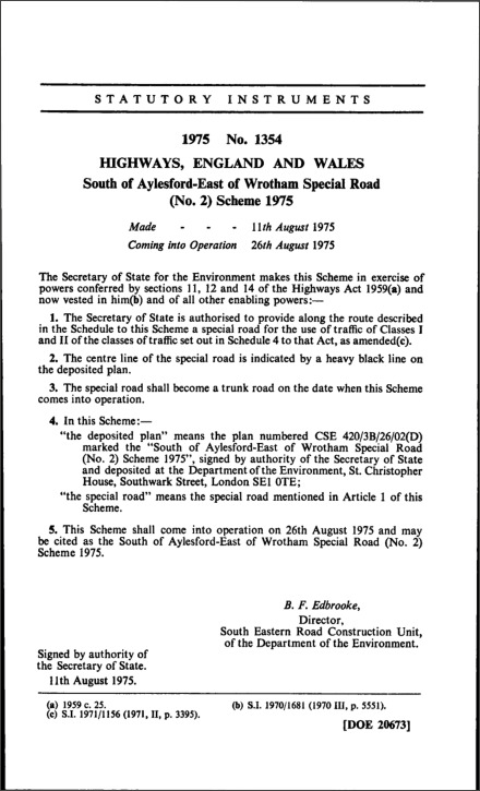 South of Aylesford-East of Wrotham Special Road (No. 2) Scheme 1975