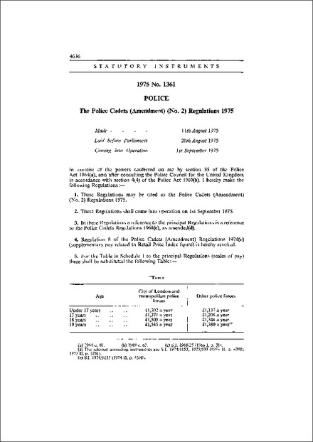The Police Cadets (Amendment) (No. 2) Regulations 1975