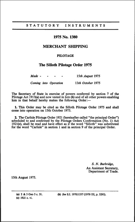 The Silloth Pilotage Order 1975