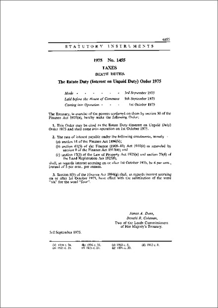 The Estate Duty (Interest on Unpaid Duty) Order 1975