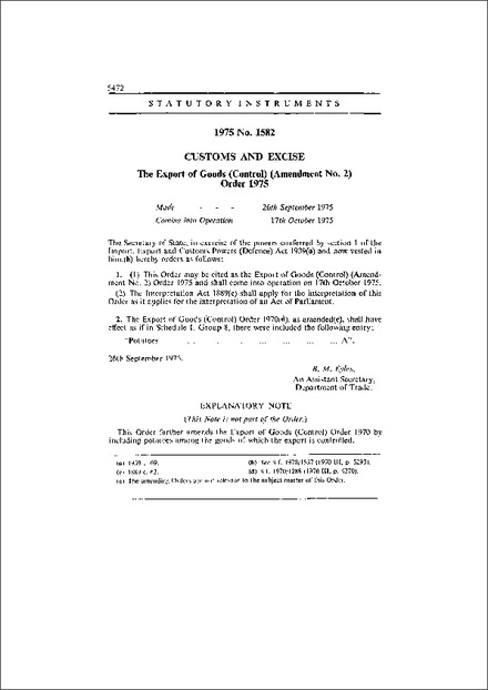 The Export of Goods (Control) (Amendment No. 2) Order 1975