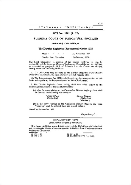 The District Registries (Amendment) Order 1975