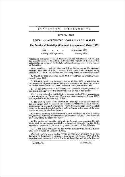 The District of Tandridge (Electoral Arrangements) Order 1975