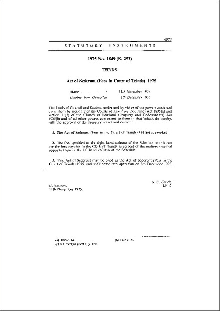 Act of Sederunt (Fees in Court of Teinds) 1975