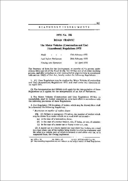 The Motor Vehicles (Construction and Use) (Amendment) Regulations 1975