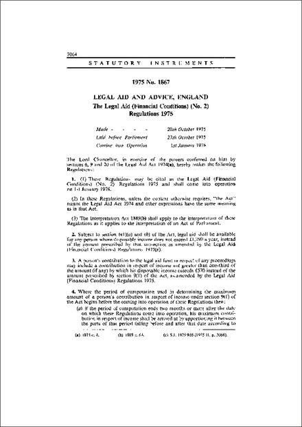 The Legal Aid (Financial Conditions) (No. 2) Regulations 1975