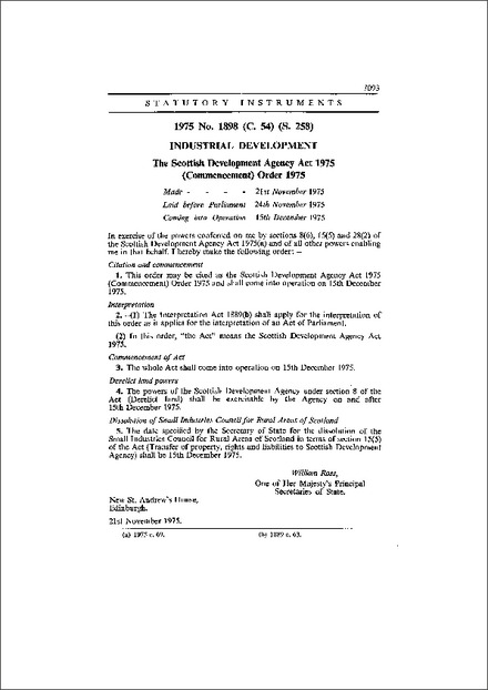 The Scottish Development Agency Act 1975 (Commencement) Order 1975