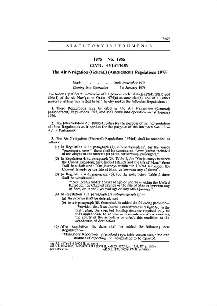 The Air Navigation (General) (Amendment) Regulations 1975