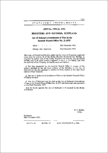 Act of Sederunt (Amendment of Fees in the Scottish Record Office No. 2) 1975