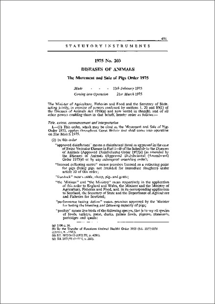 The Movement and Sale of Pigs Order 1975