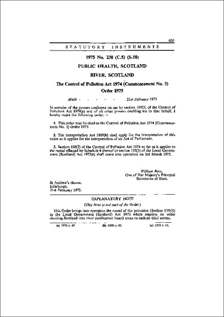 The Control of Pollution Act 1974 (Commencement No. 3) Order 1975