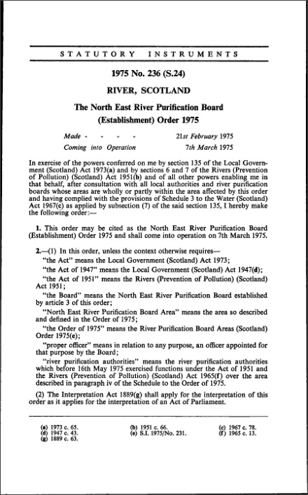 The North East River Purification Board (Establishment) Order 1975