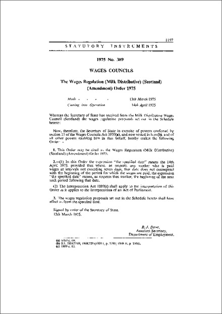 The Wages Regulation (Milk Distributive) (Scotland) (Amendment) Order 1975