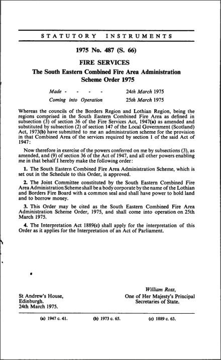 The South Eastern Combined Fire Area Administration Scheme Order 1975