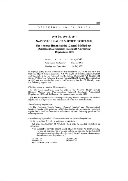 The National Health Service (General Medical and Pharmaceutical Services) (Scotland) Amendment Regulations 1975