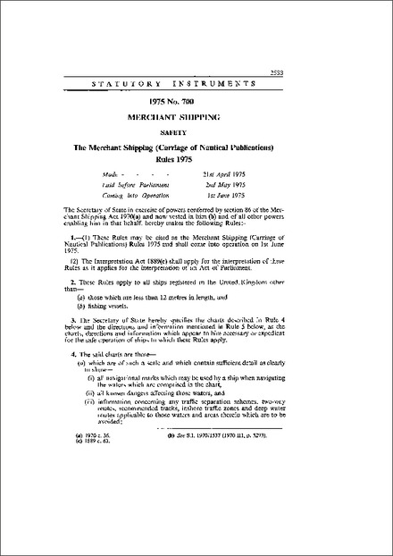 The Merchant Shipping (Carriage of Nautical Publications) Rules 1975
