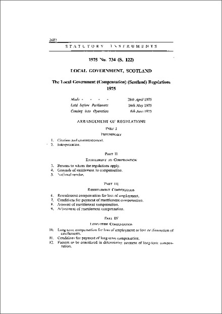 The Local Government (Compensation) (Scotland) Regulations 1975