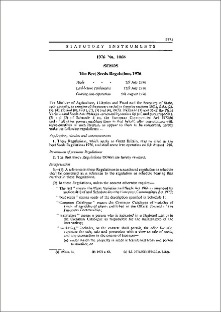 The Beet Seeds Regulations 1976