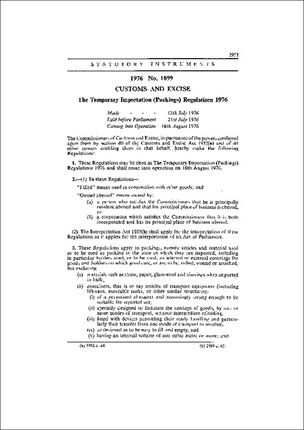 The Temporary Importation (Packings) Regulations 1976