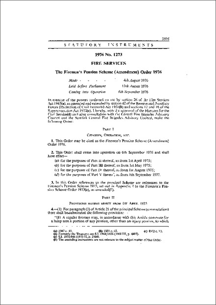 The Firemen's Pension Scheme (Amendment) Order 1976
