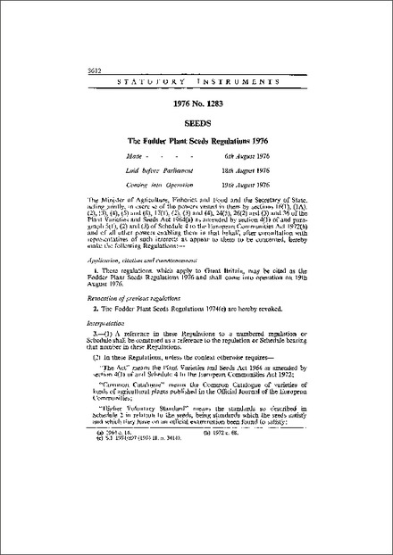 The Fodder Plant Seeds Regulations 1976