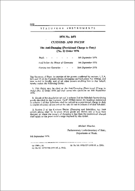 The Anti-Dumping (Provisional Charge to Duty) (No. 2) Order 1976