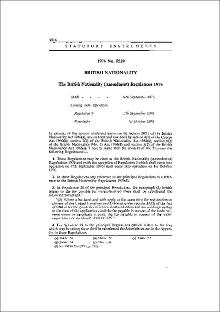 The British Nationality (Amendment) Regulations 1976