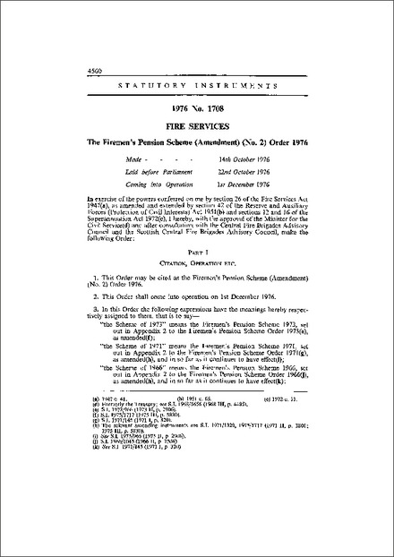 The Firemen's Pension Scheme (Amendment) (No. 2) Order 1976