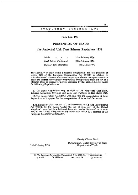 The Authorised Unit Trust Schemes Regulations 1976