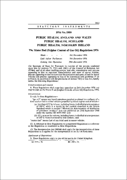 The Motor Fuel (Sulphur Content of Gas Oil) Regulations 1976