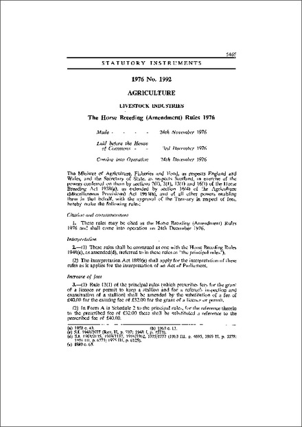 The Horse Breeding (Amendment) Rules 1976