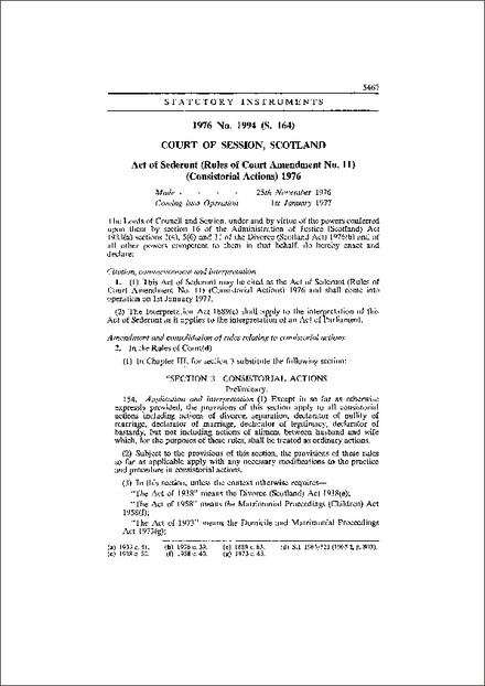Act of Sederunt (Rules of Court Amendment No. 11) (Consistorial Actions) 1976