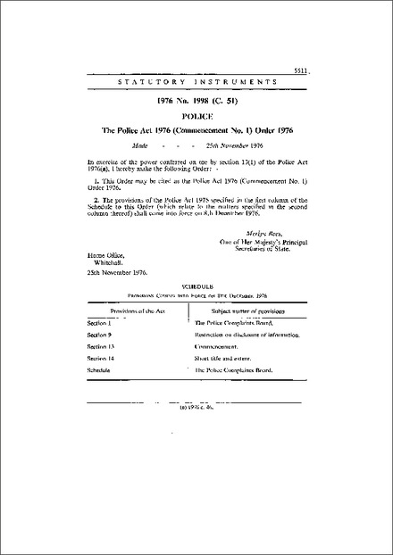 The Police Act 1976 (Commencement No. 1) Order 1976
