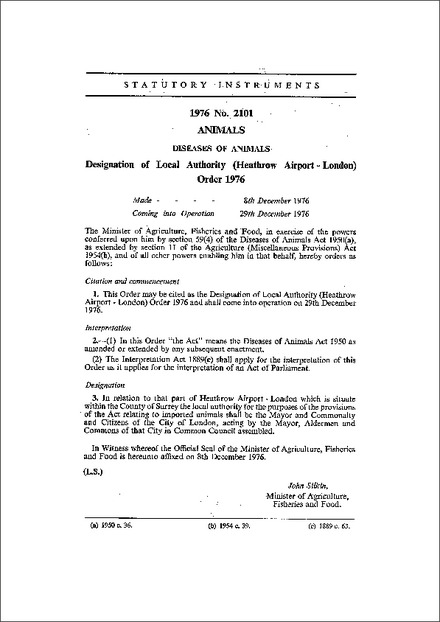 Designation of Local Authority (Heathrow Airport - London) Order 1976