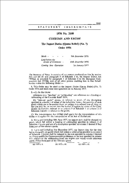 The Import Duties (Quota Relief) (No. 7) Order 1976