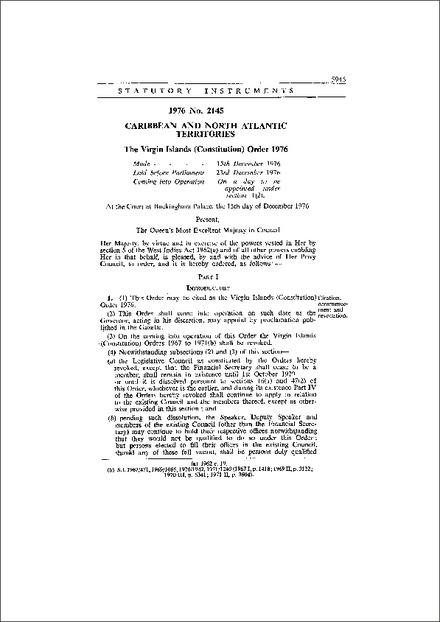The Virgin Islands (Constitution) Order 1976