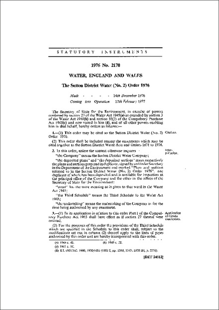 The Sutton District Water (No. 2) Order 1976