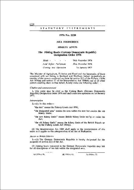 The Fishing Boats (German Democratic Republic) Designation Order 1976