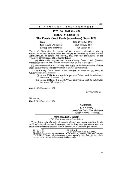 The County Court Funds (Amendment) Rules 1976