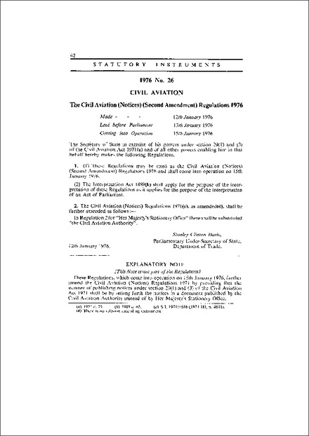 The Civil Aviation (Notices) (Second Amendment) Regulations 1976
